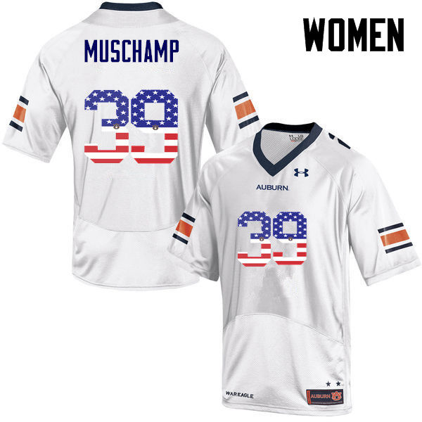 Women #39 Robert Muschamp Auburn Tigers USA Flag Fashion College Football Jerseys-White